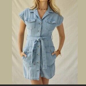 Boyish Denim Dress Mini Blue Sydney General Safari Short Sleeve Button Utility